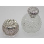 Two sterling silver & cut crystal toiletry bottles