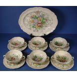 Six Royal Doulton soup coupes/saucers & a platter