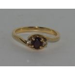 9ct yellow gold, garnet & diamond set ring