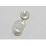 Large baroque pearl with 9ct gold & turquoise bale