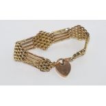 Vintage 9ct yellow gold bracelet & heart padlock