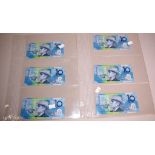 Six consecutive $10 polymer notes