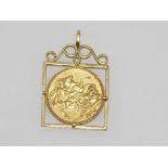 18ct gold pendant framing 1891 sovereign