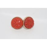 9ct yellow gold and carved coral earrings