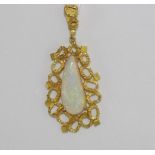 18ct yellow gold, solid Australian opal pendant