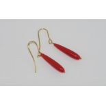 18ct yellow gold and red coral drop earrings