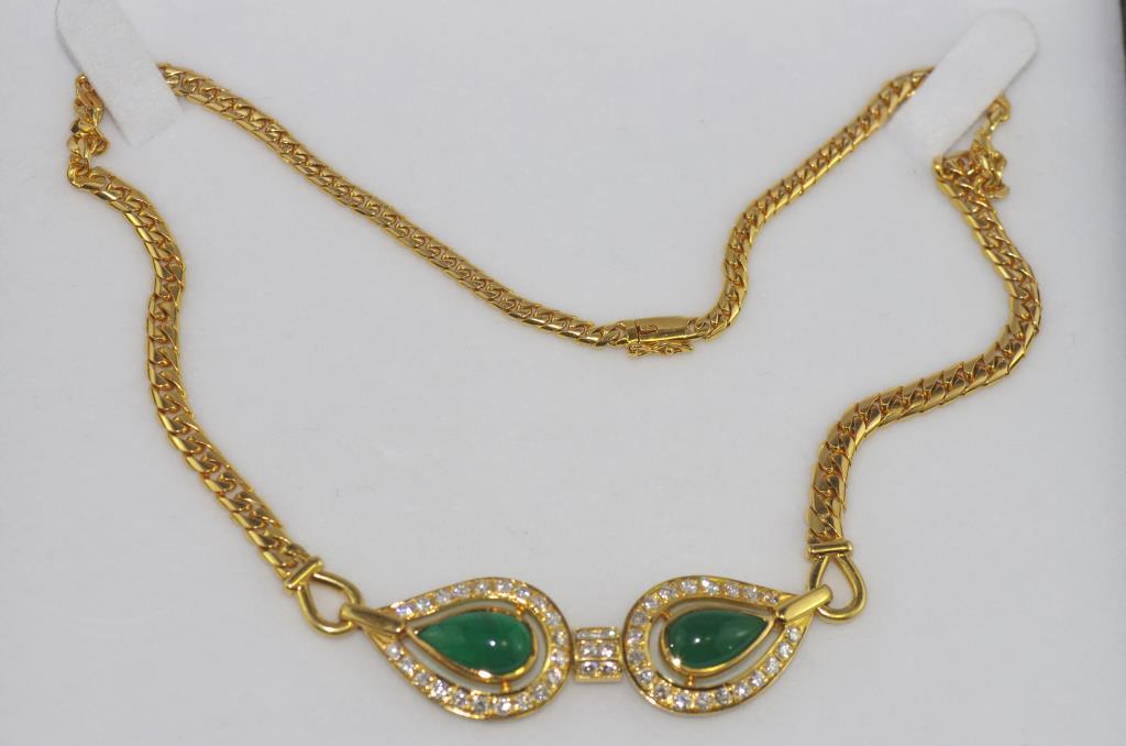 18ct gold chain with emerald & diamond pendant - Image 2 of 2