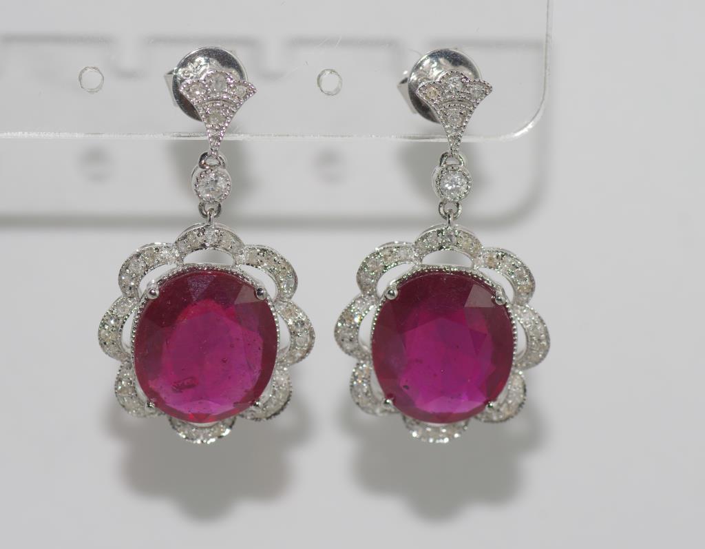 18ct white gold, ruby and diamond earrings