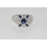 18ct white gold, sapphire and diamond ring