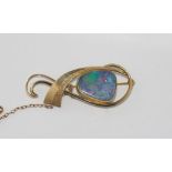 Retro 9ct gold and opal brooch