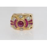 18ct yellow gold, ruby and diamond ring