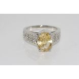 18ct white gold, citrine and diamond ring