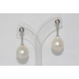 18ct white gold,South Sea pearl & diamond earrings