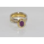 18ct two tone gold, ruby and diamond ring