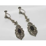 Silver, onyx and marcasite earrings