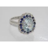 18ct gold, aquamarine, sapphire & diamond ring