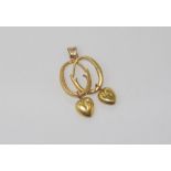 Vintage 18ct pendant with 2 heart drops