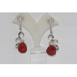 Silver and red coral earrings