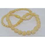 Vintage graduated carved ivory bead necklace