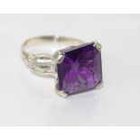 Large silver and square amethyst ring