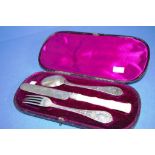 Cased Victorian three piece silver christening set