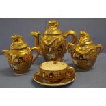 Antique three piece Satsuma sage decorated teaset