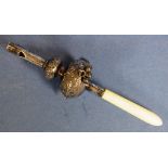 Antique Chinese silver & ivory whistle/rattle