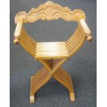 Vintage carved timber X form chair