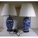 Pair of Chinese blue & white electric lamps