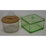 Green depression glass lidded box