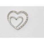 9ct white gold heart with white stones