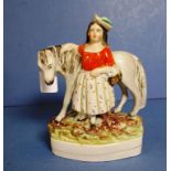 Victorian Staffordshire woman & horse figure