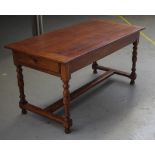 Antique French cherrywood stretcher base table
