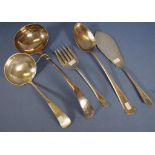 Five pieces silver plated cutlery