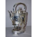 Victorian silver plated kettle on stand