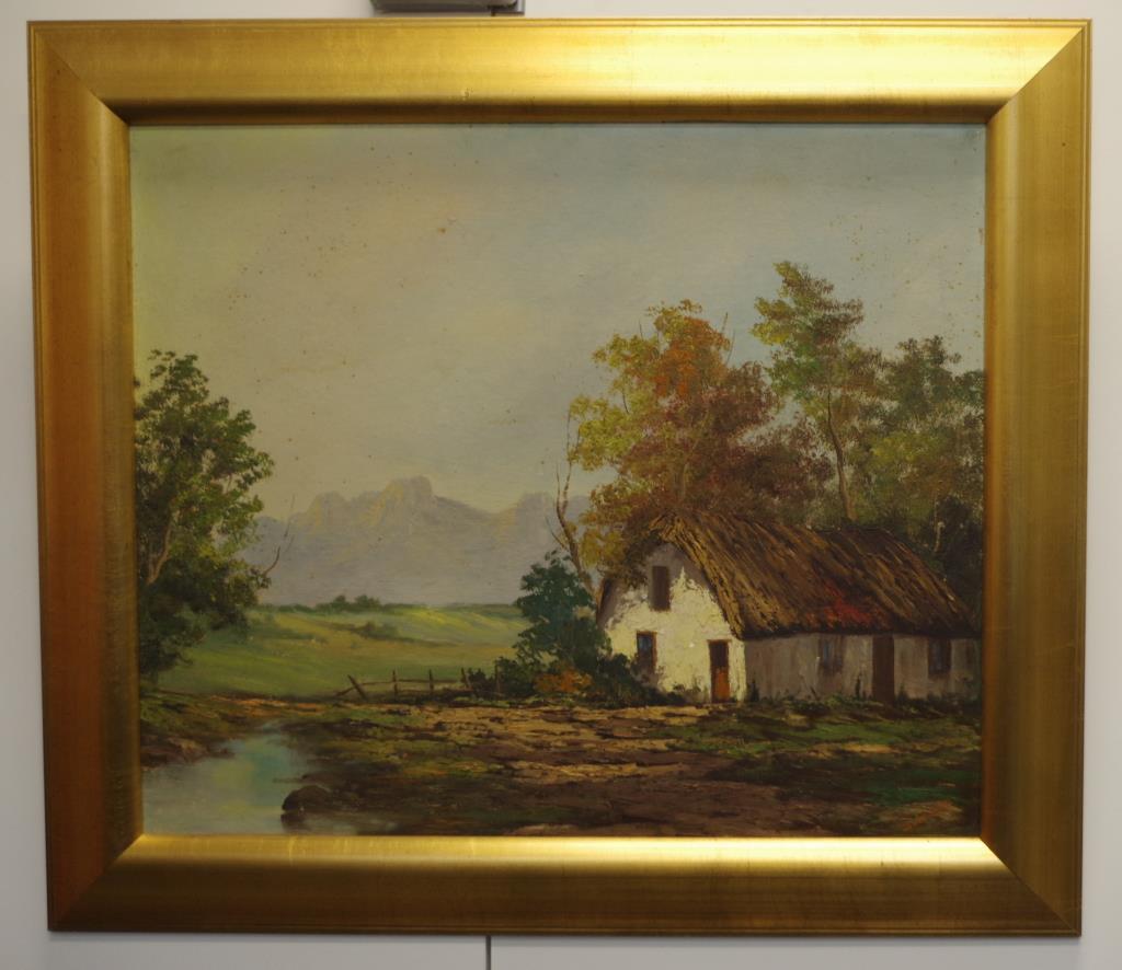 Artist unknown, (South African) Cottage & Stream