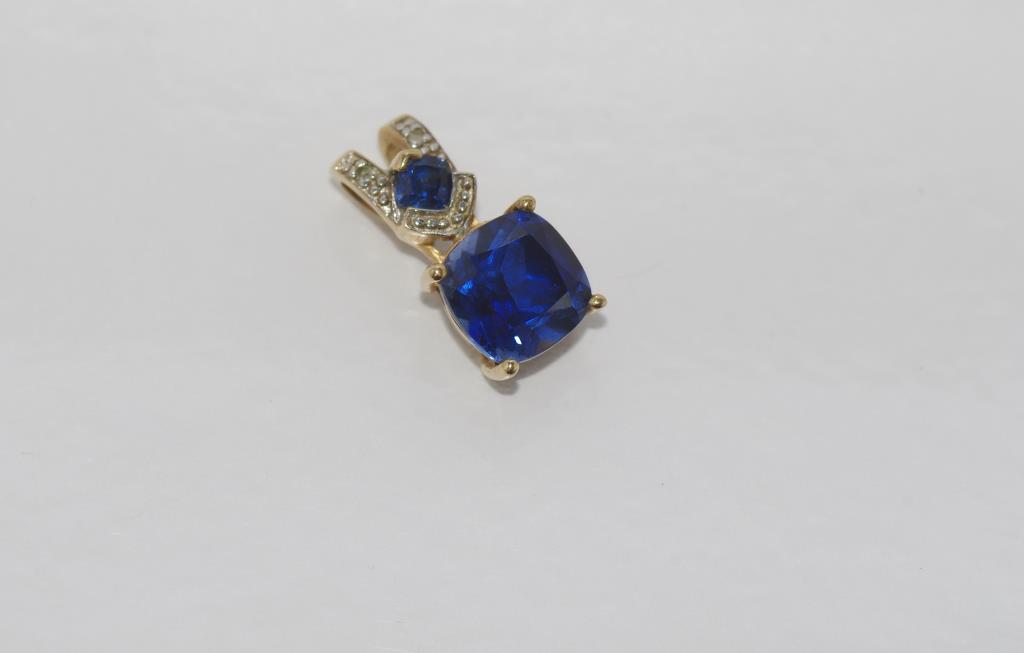 9ct gold, sapphire and diamond pendant