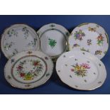 Five assorted pattern Herend cabinet plates