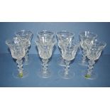 Eight Waterford crystal white wine glasses