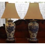 Pair of oriental blue & white lamps