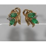 9ct yellow gold, emerald and diamond earrings