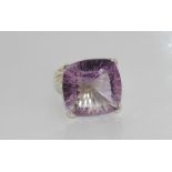 Silver and large square amethyst ring