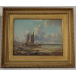 Dutch school, untitled ships on shore