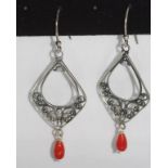 Silver and coral earrings