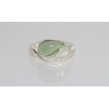 Silver, green stone and leaf ring