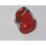 Italian red coral & silver ring