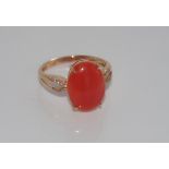 18ct rose gold & red coral & diamond ring