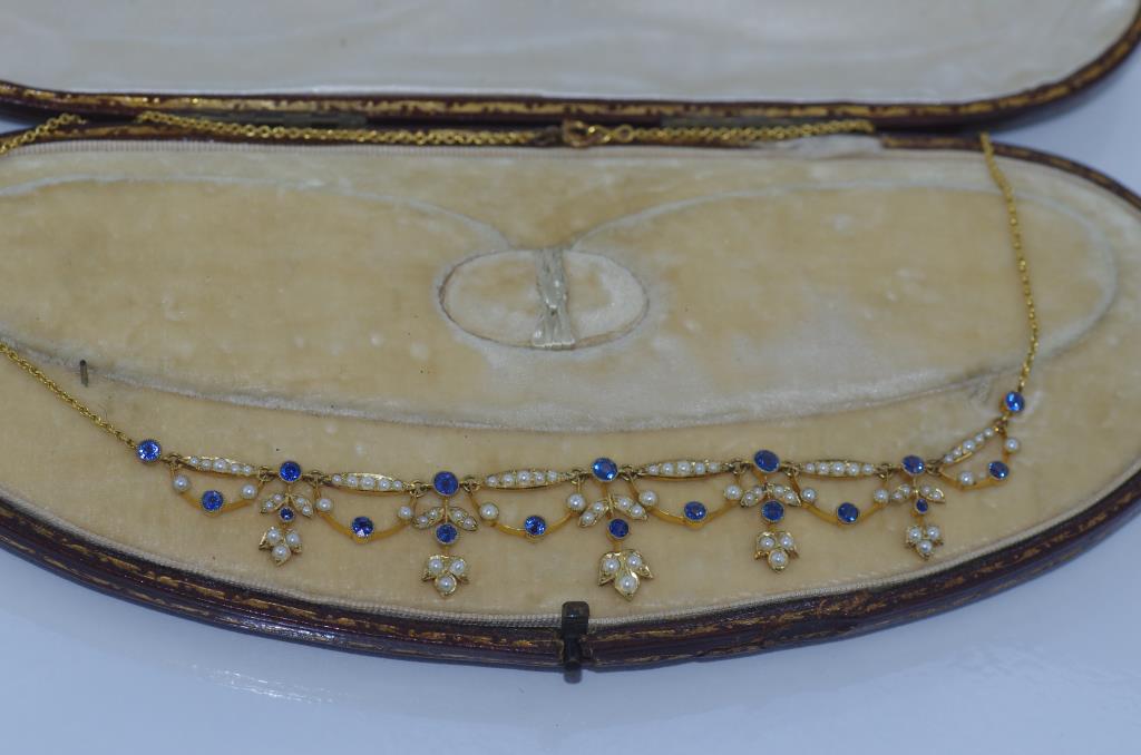 Edwardian gold, sapphire & pearl necklace