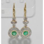 18ct two tone gold, emerald & diamond earrings