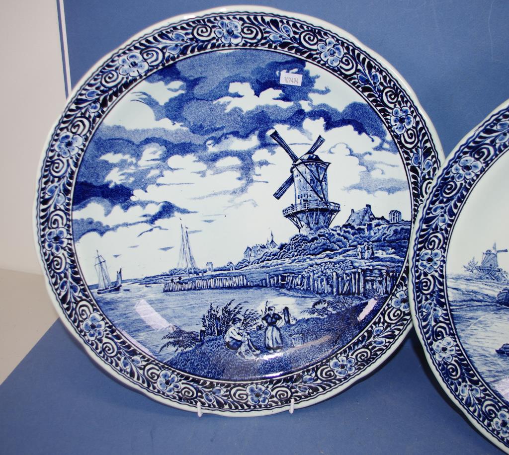 Two large blue & white Delft wall chargers - Image 3 of 4